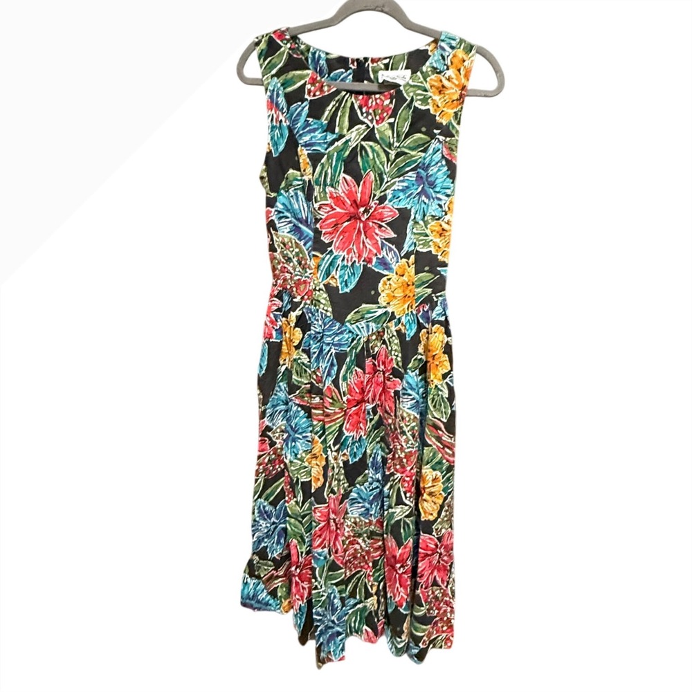 Brittany Nicole Floral Midi Dress Vintage 9/10 Multicolor Excellent Tropical